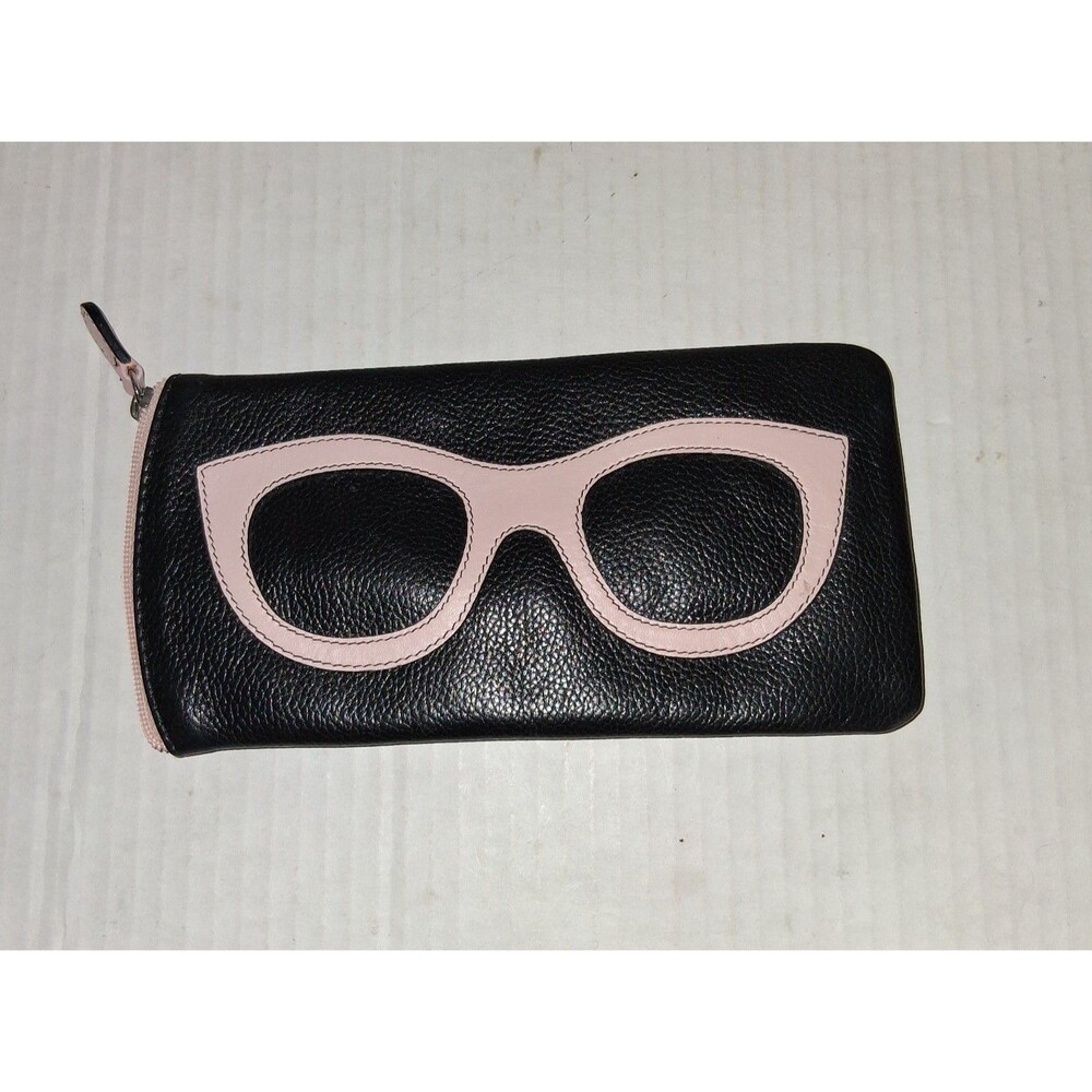 ili New York Leather Eyeglass Sunglass Case Black With Pink Frames
